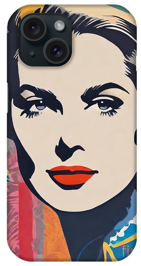 Grace Kelly iPhone Case featuring the digital art Grace Kelly abstract portrait by Movie World Posters