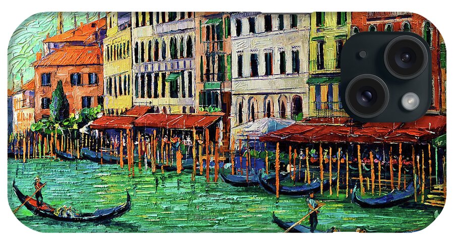 Venice Grand Canal iPhone Case featuring the painting GRAND CANAL IN VENICE detail - palette knife oil painting Mona Edulesco by Mona Edulesco