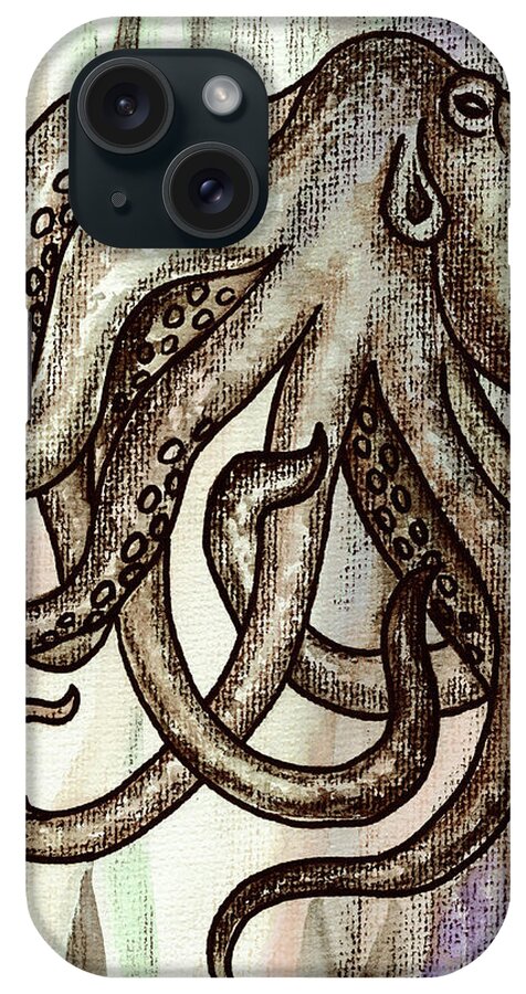 Octopus iPhone Case featuring the painting Gray Beige Watercolor Octopus Beach Art by Irina Sztukowski
