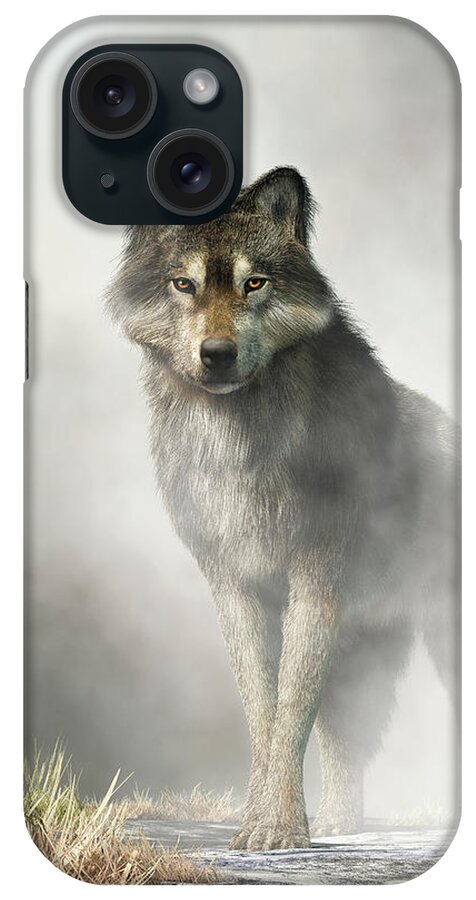 Wolf iPhone Case featuring the digital art Gray Wolf in Fog by Daniel Eskridge