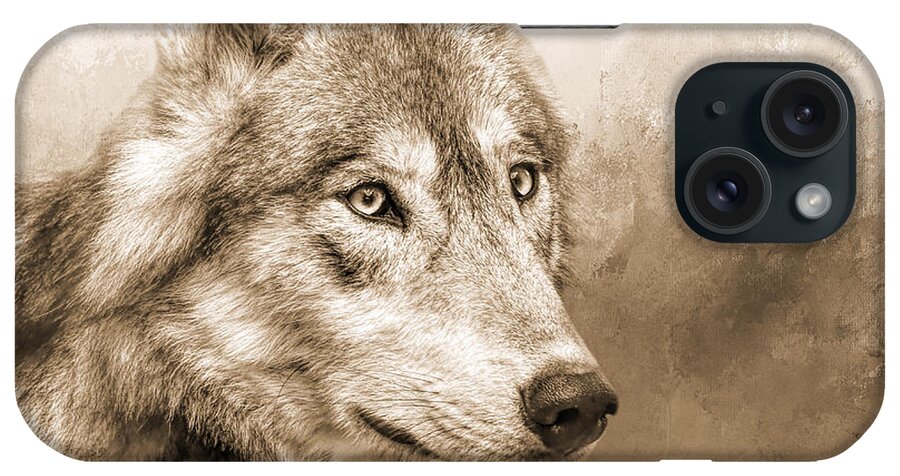 Wolf iPhone Case featuring the photograph Gray Wolf Sepia by Elisabeth Lucas