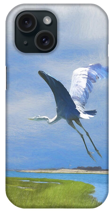 Linda Brody iPhone Case featuring the digital art Great Blue Heron Take Off 1 Artistic 1 by Linda Brody