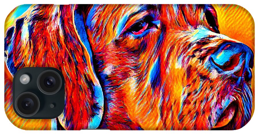 Great Dane iPhone Case featuring the digital art Great Dane portrait - colorful dark orange, red and cyan by Nicko Prints