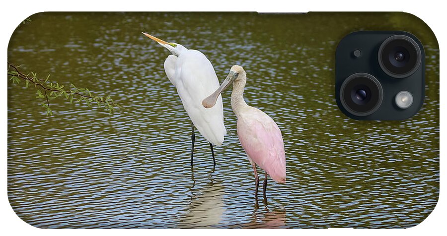 2020 iPhone Case featuring the photograph Great Egret and Roseate Spoonbill 2 by Dawn Richards