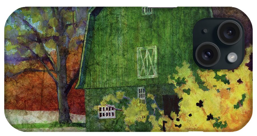 Barn iPhone Case featuring the painting Green Barn - Forsythia by Hailey E Herrera