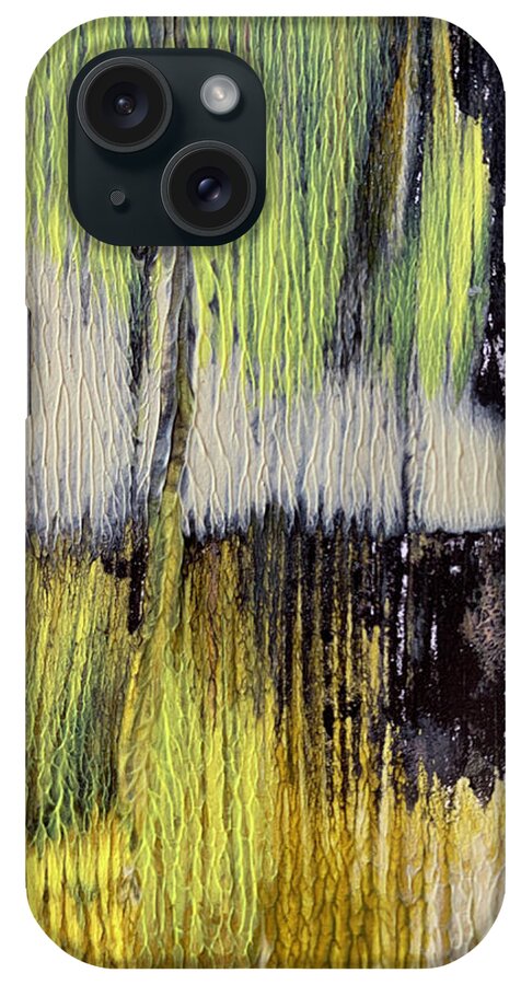 Abstract iPhone Case featuring the painting Green Black Yellow Gold White Abstract by Lorena Cassady