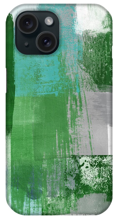 Abstract iPhone Case featuring the mixed media Green, Blue and Gray Abstract 2- Art by Linda Woods by Linda Woods