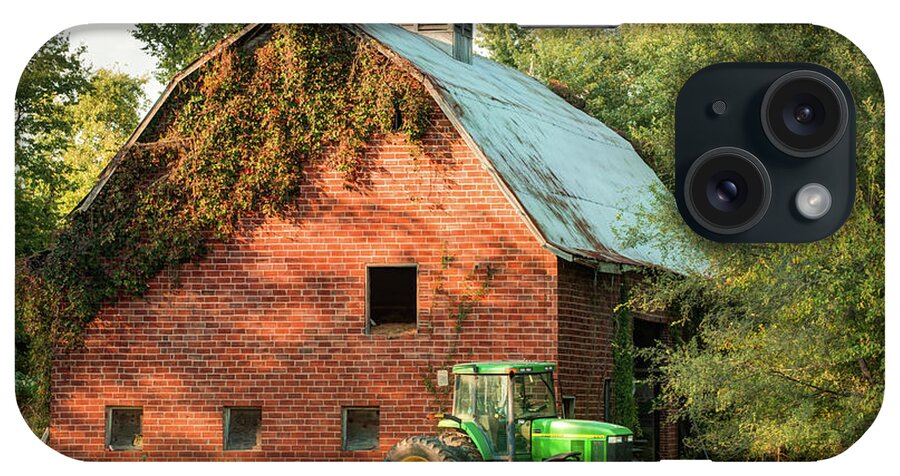 Chesterfield Missouri iPhone Case featuring the photograph Green Tractor and Barn - Missouri Farmhouse by Gregory Ballos