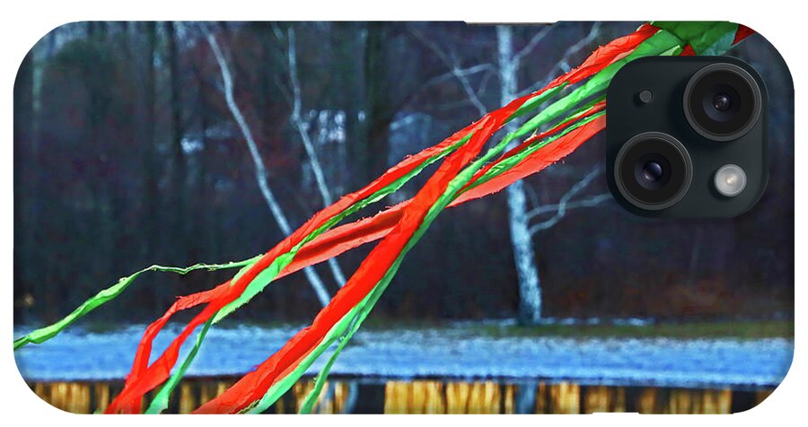 Green Windsock iPhone Case featuring the photograph Green windsock, Green and Red Streamers Pond with reflections 0056 by David Frederick