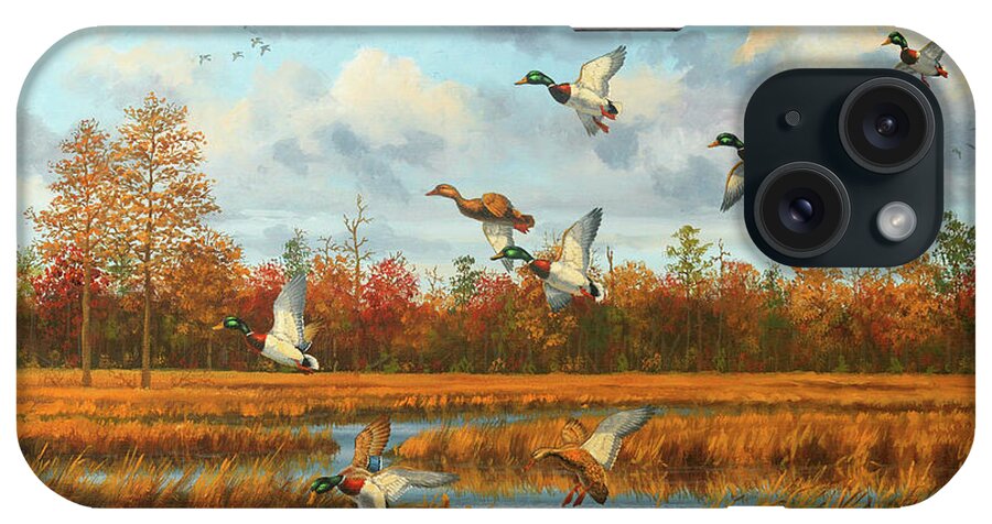 Mallard Paintings iPhone Case featuring the painting Greenheads and Clouds by Guy Crittenden