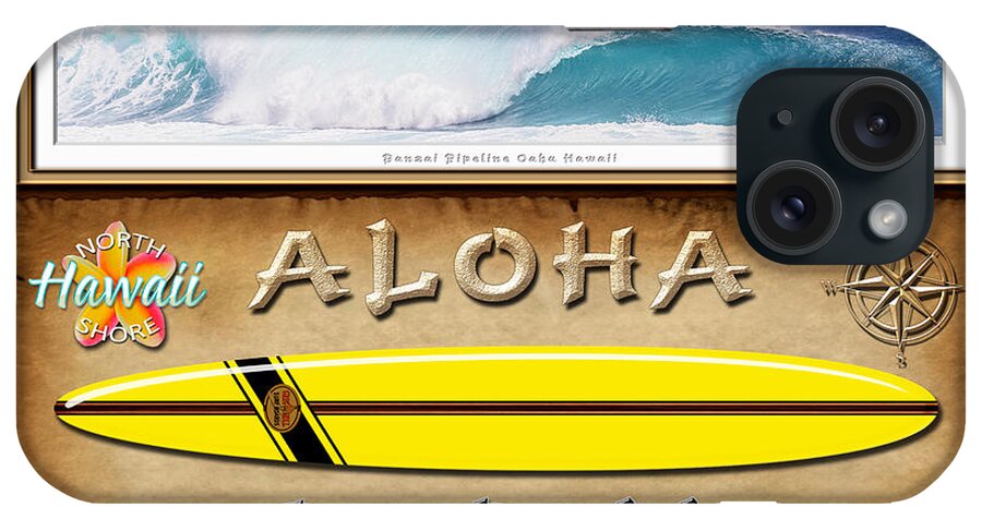 Historic Surfboards iPhone Case featuring the photograph Greg Noll - A tribute to Big Wave Surfing Pioneers famous Yellow Pipe Gun by Aloha Art