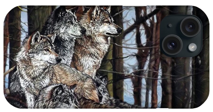 Wolves iPhone Case featuring the painting Grey Wolves by Linda Becker