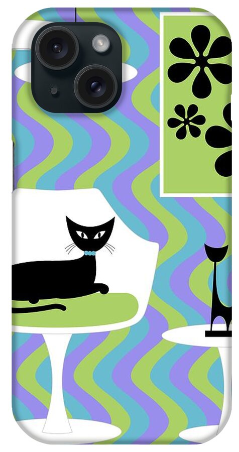 70s iPhone Case featuring the digital art Groovy Blue Stripes Room by Donna Mibus