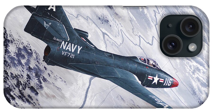 Aviation iPhone Case featuring the painting Grumman F9F-2B Panther by Steve Ferguson