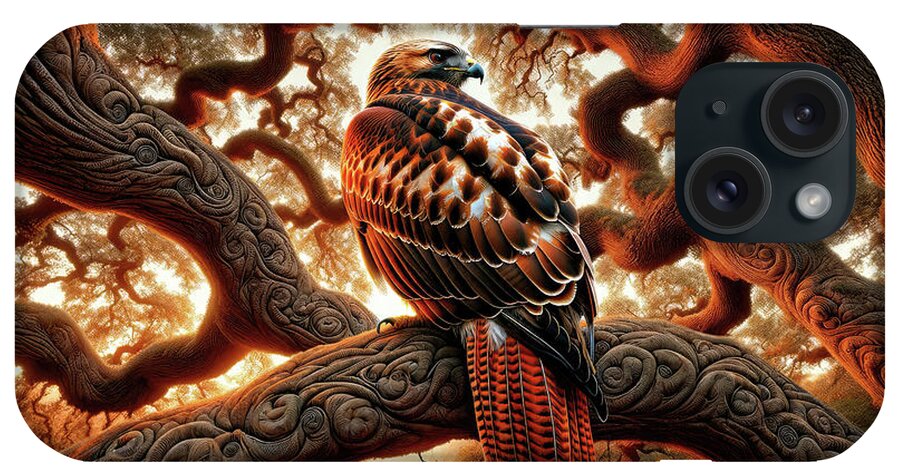 Red-tailed Hawk iPhone Case featuring the digital art Guardian of the Twisted Oaks by Bill And Linda Tiepelman