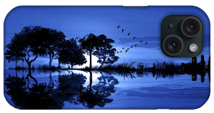 Music iPhone Case featuring the photograph Guitar Blue Landscape at Moonrise by Randall Nyhof