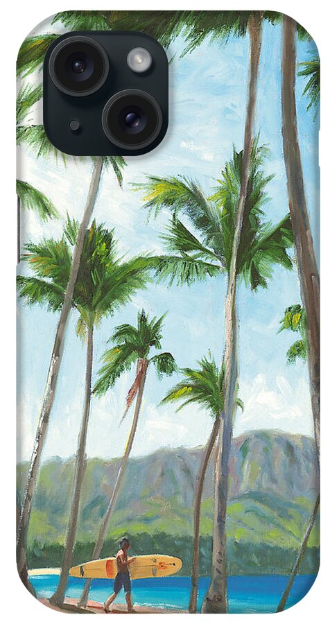 Haleiwa iPhone Case featuring the painting Haleiwa Longboarder by Steve Simon