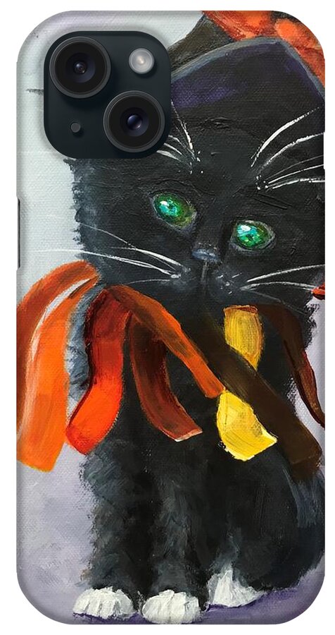 Kitten iPhone Case featuring the painting Halloween Kitten by Deborah Naves