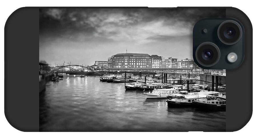 Hamburg iPhone Case featuring the photograph Hamburg Germany Speicherstadt HafenCity Black and White by Carol Japp