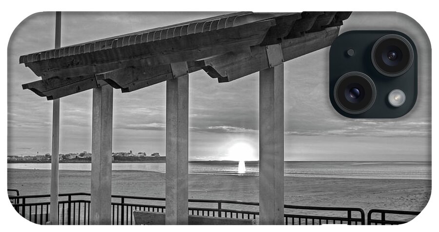 Hampton iPhone Case featuring the photograph Hampton Beach Sunrise Hampton Beach State Park Hampton NH Bench Black and White by Toby McGuire
