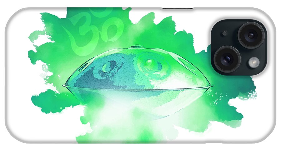 Handpan iPhone 15 Case featuring the digital art Handpan Om in green by Alexa Szlavics