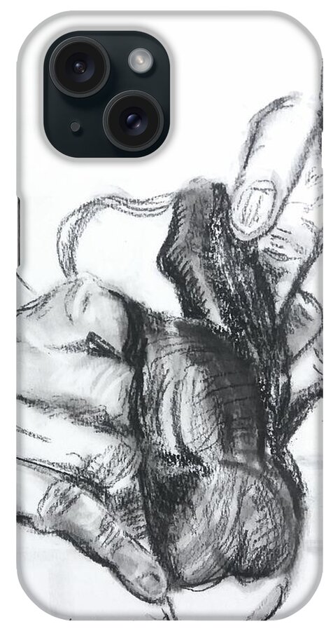 Hands iPhone Case featuring the drawing Hands holding Mask by James McCormack
