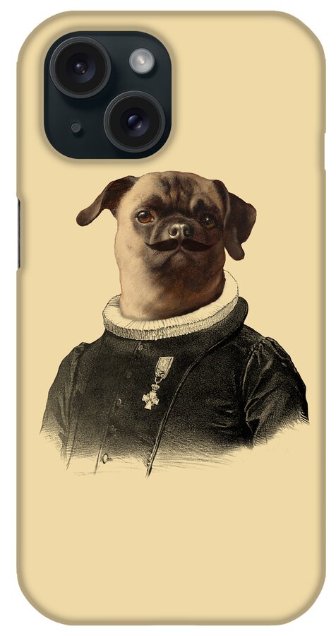 Pug iPhone Case featuring the digital art Handsome Pug Portrait by Madame Memento