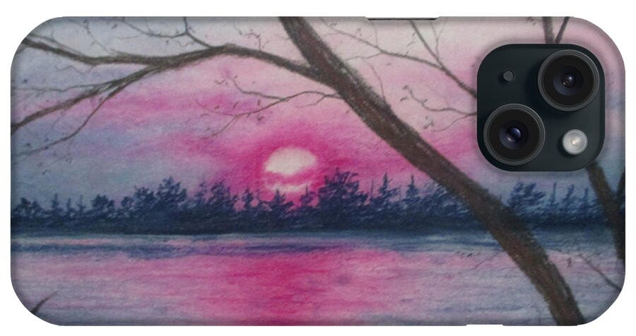 Pink Sunset iPhone Case featuring the painting Hanging Hearts by Jen Shearer