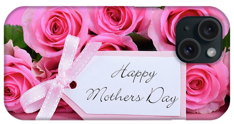 Background iPhone Case featuring the photograph Happy Mothers Day Pink Roses background. by Milleflore Images