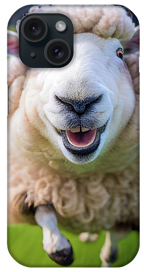 Sheep iPhone Case featuring the digital art Happy Running Animal 01 Cute Sheep by Matthias Hauser