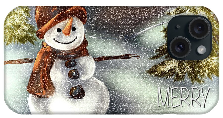 Merry Christmas iPhone Case featuring the digital art Happy Snowman Merry Christmas by Lois Bryan