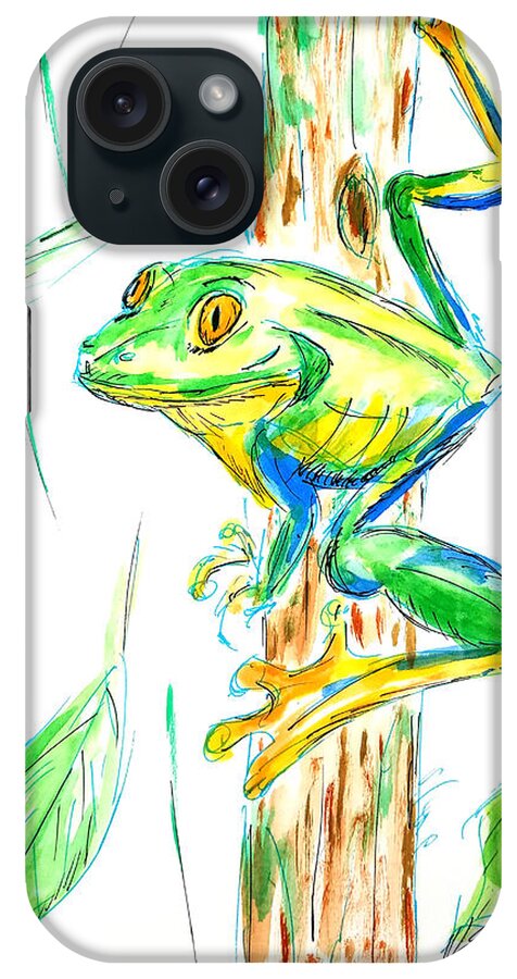 Frog iPhone Case featuring the mixed media Happy Tree Frog by Brent Knippel
