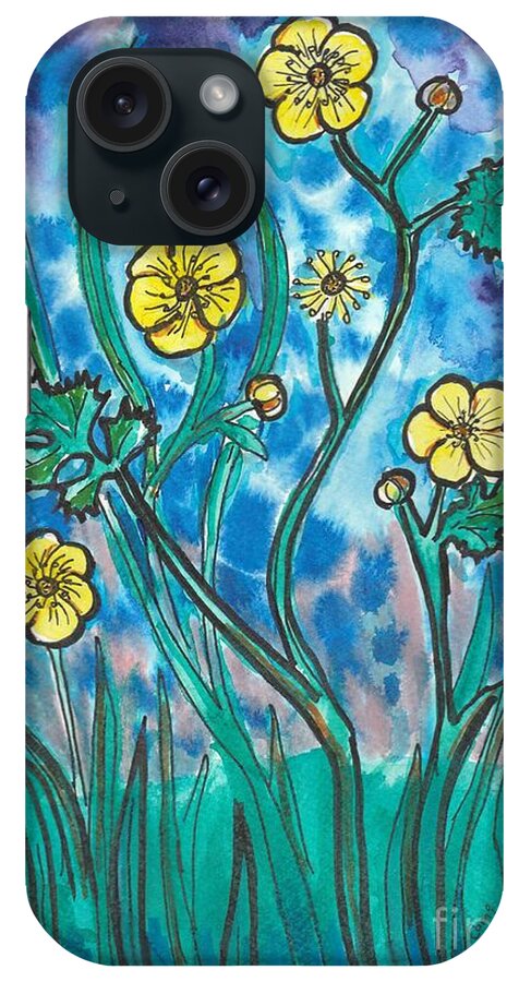 Yellow Flowers iPhone Case featuring the mixed media Happy Yellow Flowers by Cami Lee