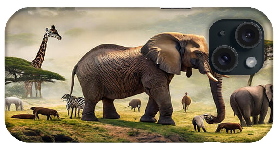 African Elephants iPhone Case featuring the digital art Harmonious life by ArtcrewNZ