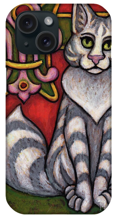 Cat Portrait iPhone Case featuring the painting Harper. The Hauz Katz. Cat Portrait Painting Series. by Amy E Fraser