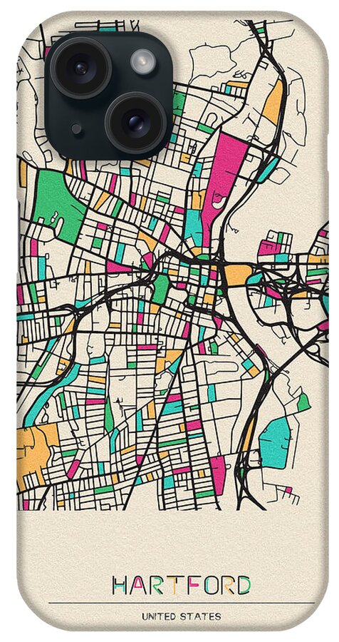 Hartford iPhone Case featuring the drawing Hartford, Connecticut City Map by Inspirowl Design