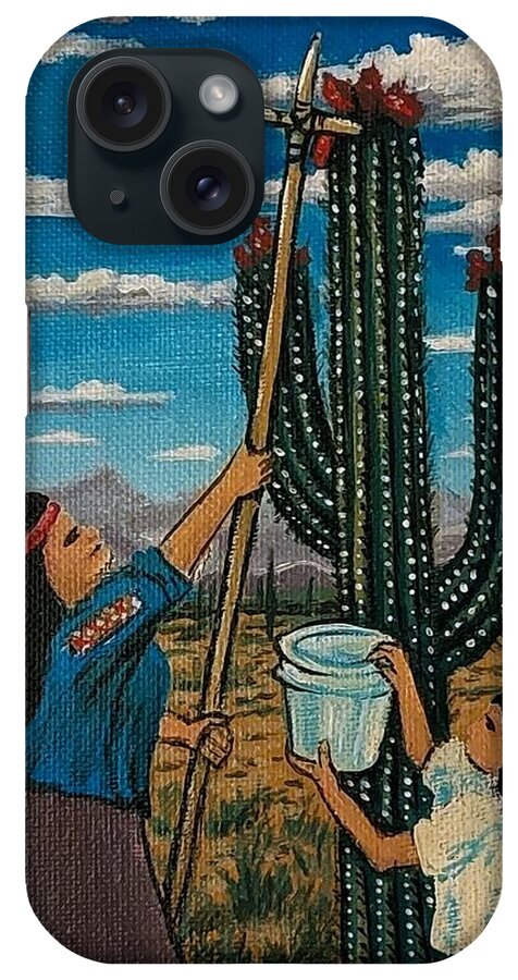  iPhone Case featuring the painting harvesting the Seguaro by James RODERICK