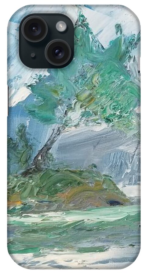 Impressionist Creek Oil Painting iPhone Case featuring the painting Hazy Winter Creek in Oil by Expressions By Stephanie