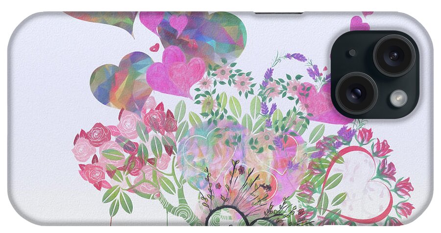 Heart iPhone Case featuring the digital art Heart Love Tree in Watercolors by Debra and Dave Vanderlaan
