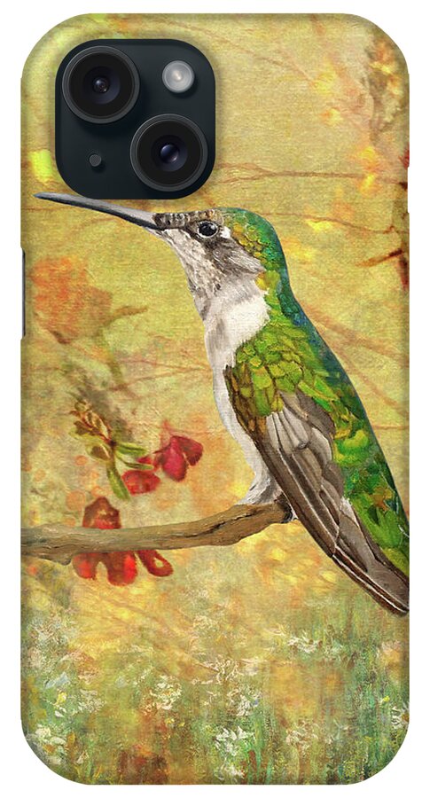 Hummingbird iPhone Case featuring the painting Heart Of The Forest by Angeles M Pomata