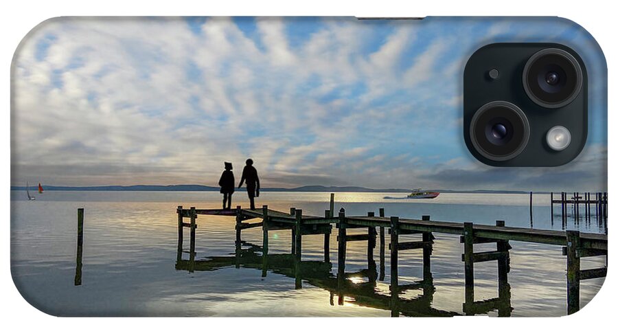 Heavenly Perception And Earthly. Wooden Pier Over Water A Surrealistic Adventure iPhone Case featuring the photograph Heavenly Perception by David Zanzinger