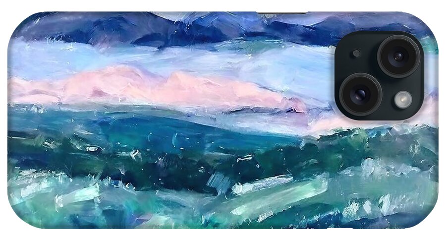 Texture iPhone Case featuring the painting Heavens Branch sucursal del cielo Painting texture tropical skyscape landscape mountains abstract acrylic art artwork background beautiful blue brush canvas clouds countryside design drawing by N Akkash