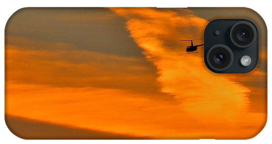 Helicopter iPhone Case featuring the photograph Helicopter Approaching at Sunset by Linda Stern
