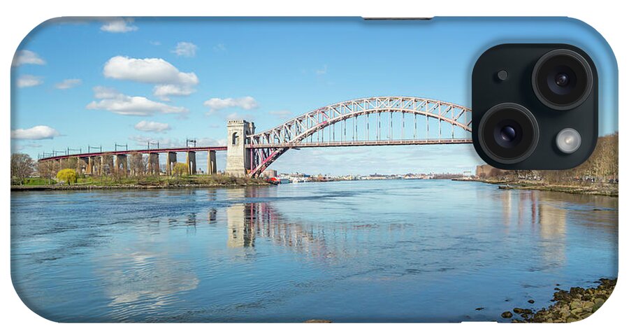 Astoria Park iPhone Case featuring the photograph Hell Gate and Clouds by Cate Franklyn