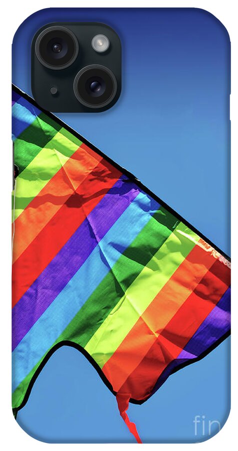 Summer iPhone Case featuring the photograph Hello Summer sample text with bright colorful kite flying high o by Milleflore Images