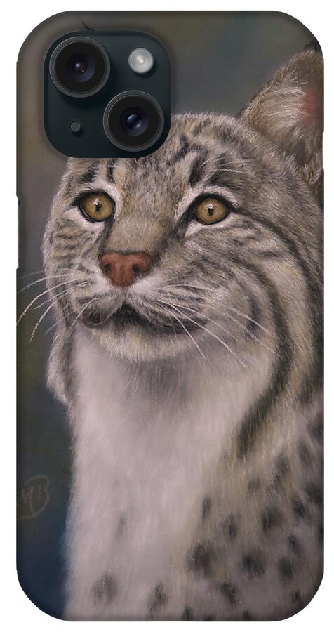 Bobcat iPhone Case featuring the painting Here Kitty, Kitty by Monica Burnette