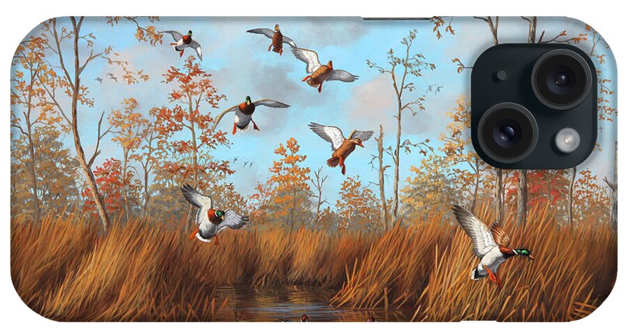 Mallard Paintings iPhone Case featuring the painting Hidden Honey Hole by Guy Crittenden