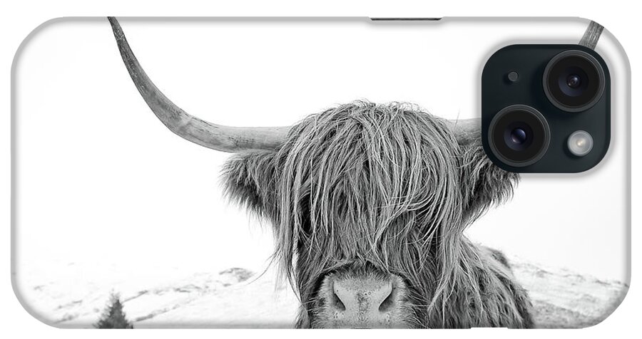 Highland Cow iPhone Case featuring the photograph Highland Cow mono by Grant Glendinning