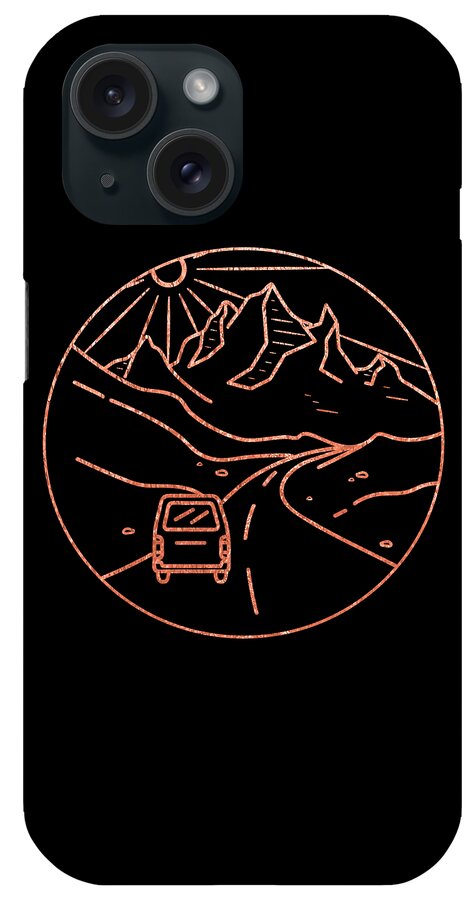 Road iPhone Case featuring the drawing Highway Drive With Beautiful Sunrise Landscape Linear Illustration by Mounir Khalfouf