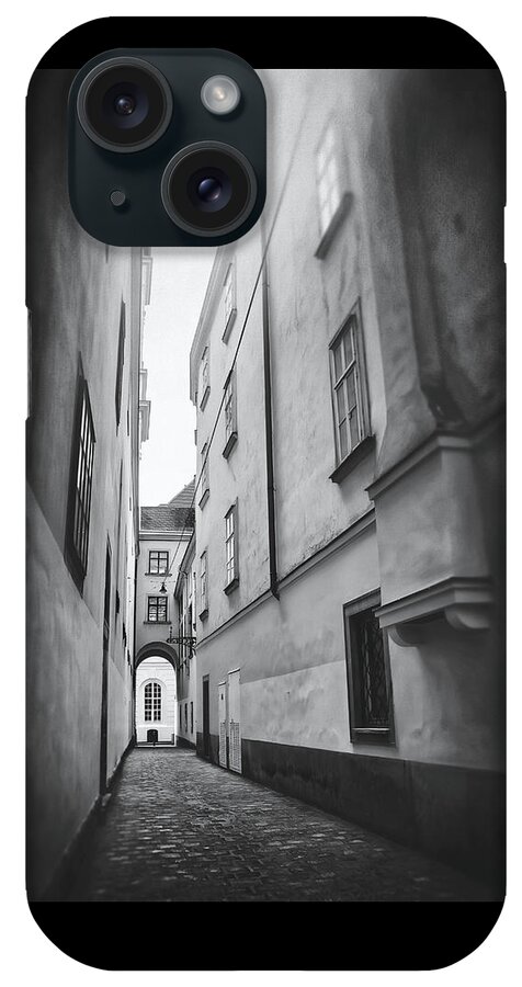Vienna iPhone Case featuring the photograph Historic Cobblestone Streets of Old Vienna Austria Black and White by Carol Japp